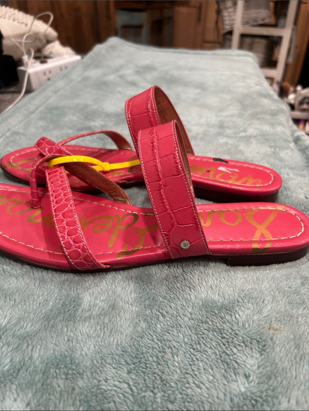 Sam Edelman Pink Croc-Embossed Slide Sandals - Picture 3 of 9